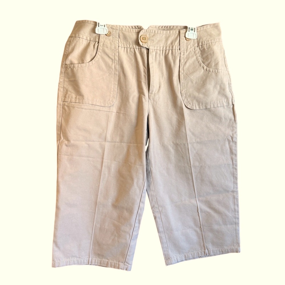 Cato Capri Pants Women 14 Tan‎ Cotton Twill Front Patch Pocket Cropped